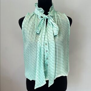 Mint Polka Dot Sleeveless Blouse toes in front